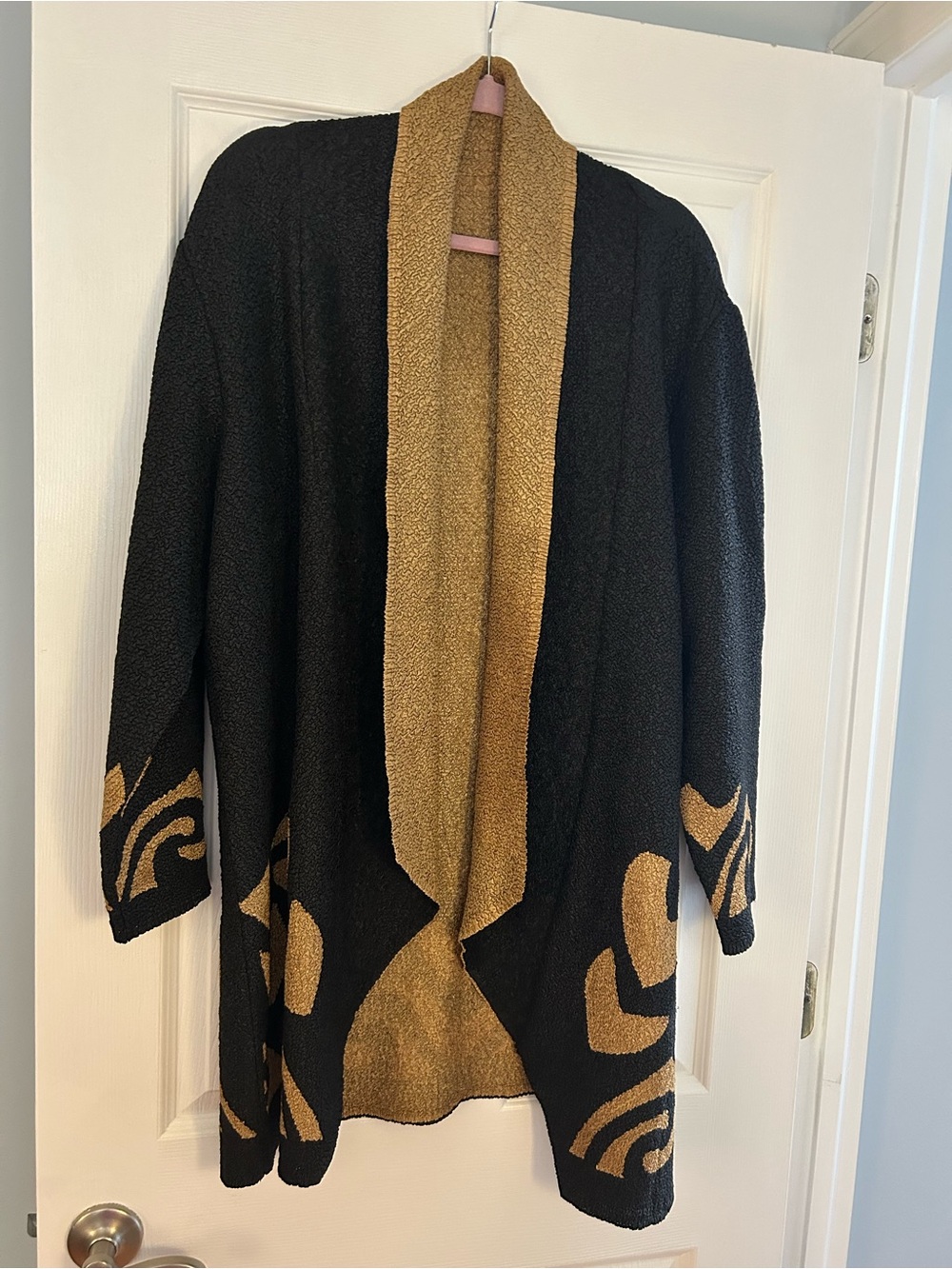 Black & Gold Open-Front Shawl Collar Cardigan Jacket